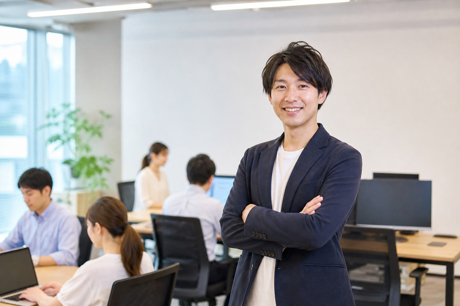 明るく清潔感のあるオフィスで働くメンバーの様子